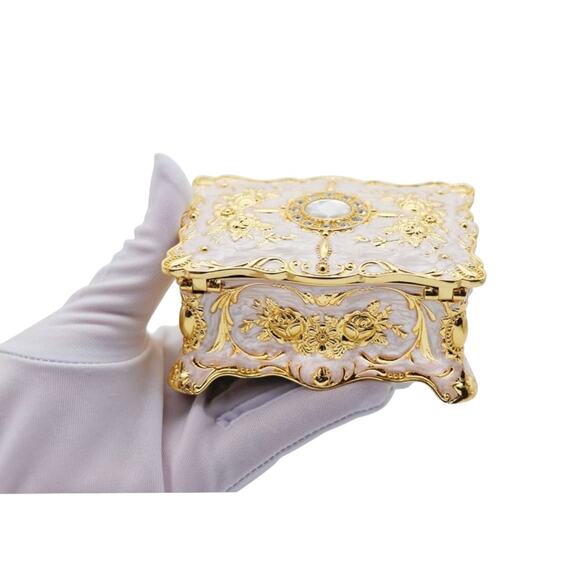 Luxury Metal Alloy Rectangular Jewelry Box Rose Pattern Small - Picture 1 of 7
